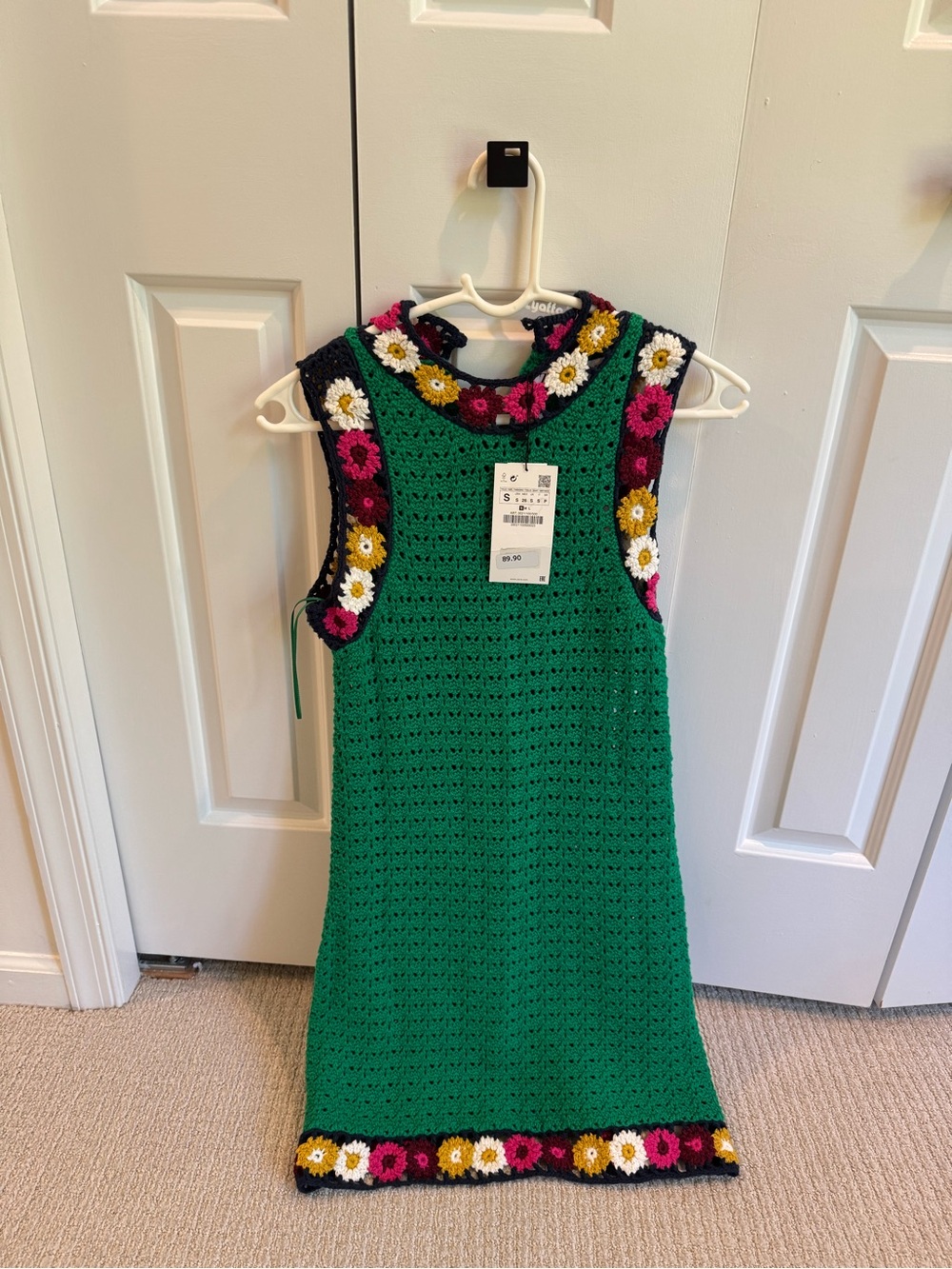 Zara Green Crochet Flower Trim Sleeveless Dress/Cover up new with tags